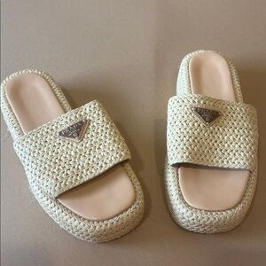 Prada Tan Woven Sandals